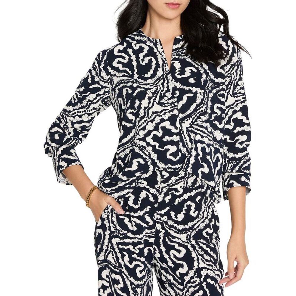 Nic+Zoe Womens  Indigo Leaf Double Crepe Top